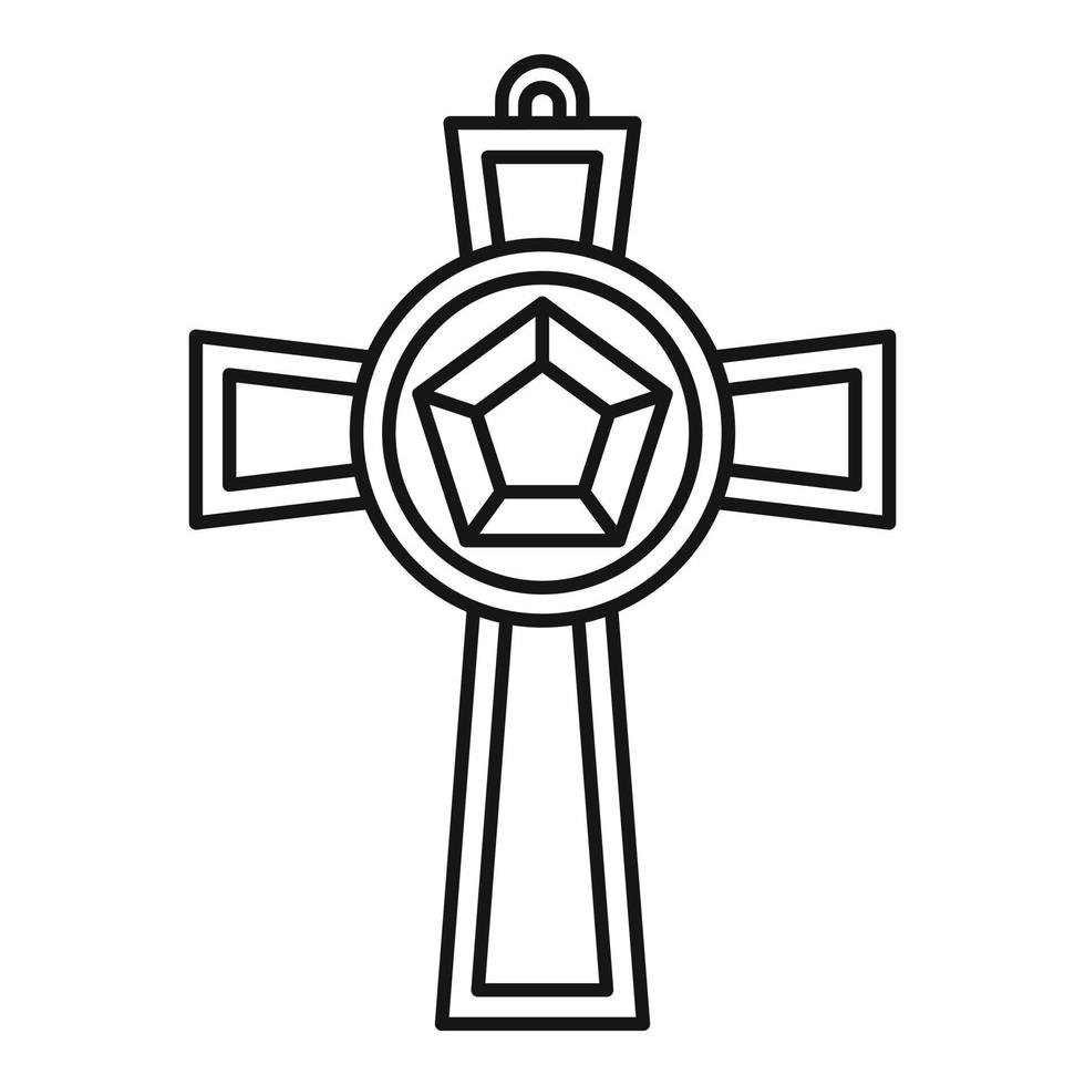 icono de cruz de piedras preciosas, estilo de esquema vector