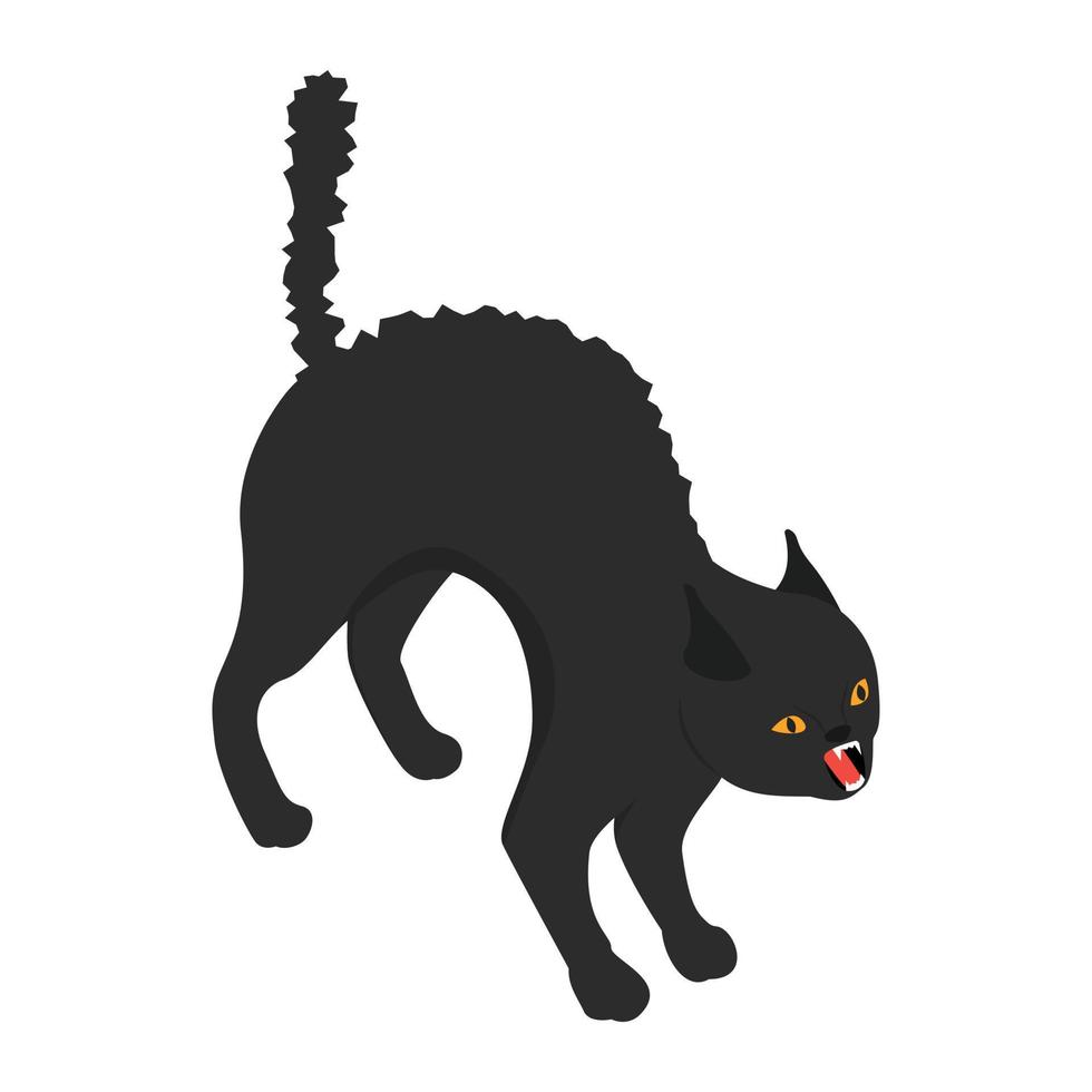 Black scary cat icon, isometric style vector