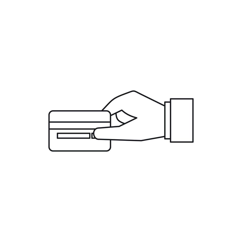 Hand holding a credit card icon, outline style vector