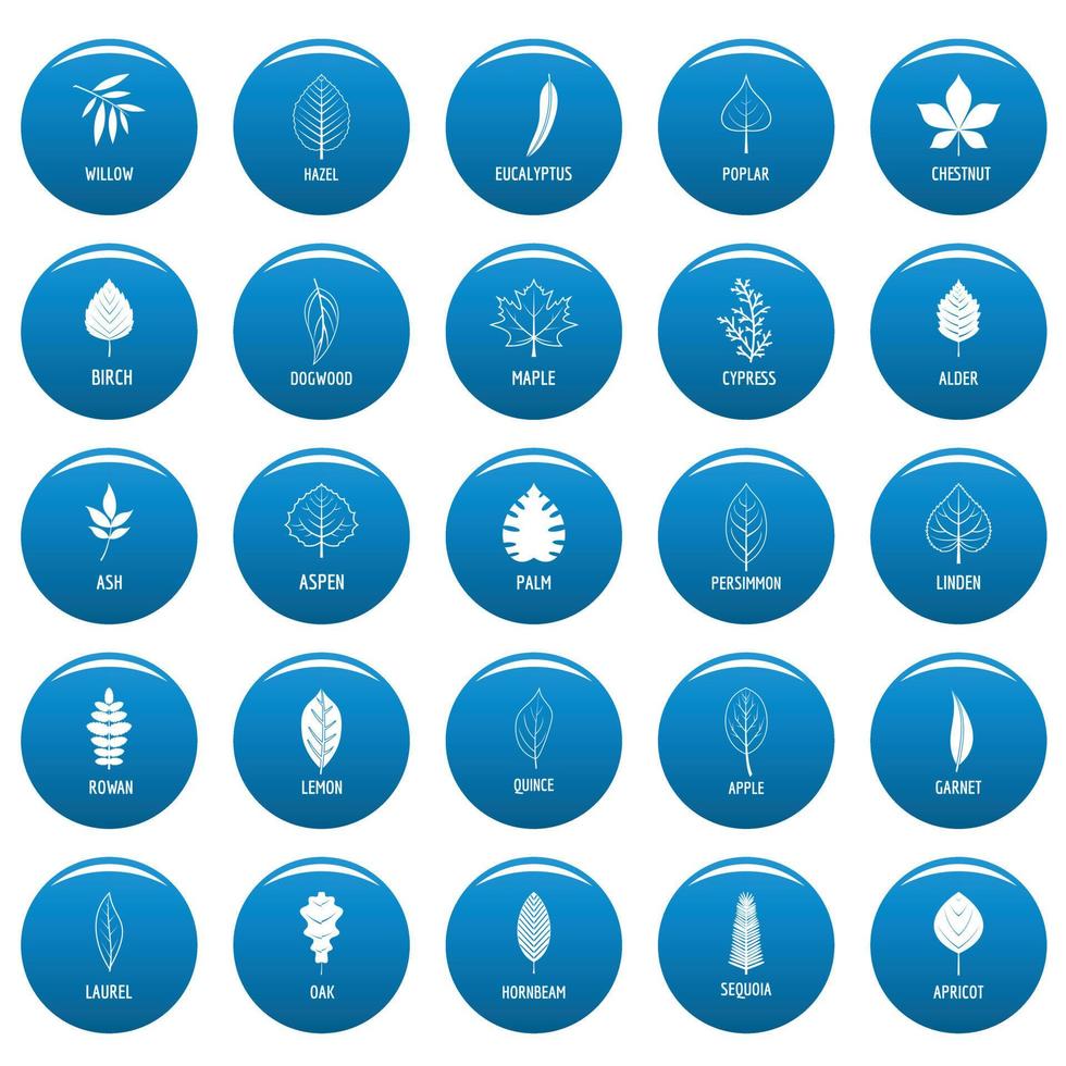 Leaf vector icons set blue, simple style