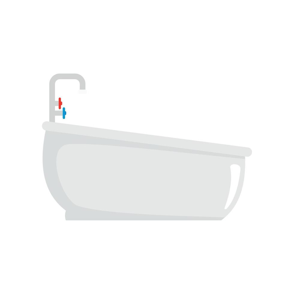 Bathtube with water tap icon, flat style vector