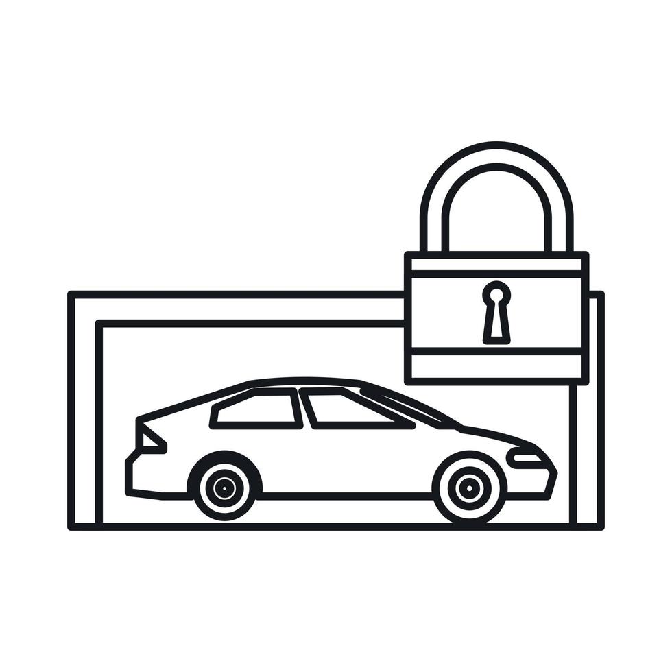 Car and padlock icon, outline style vector