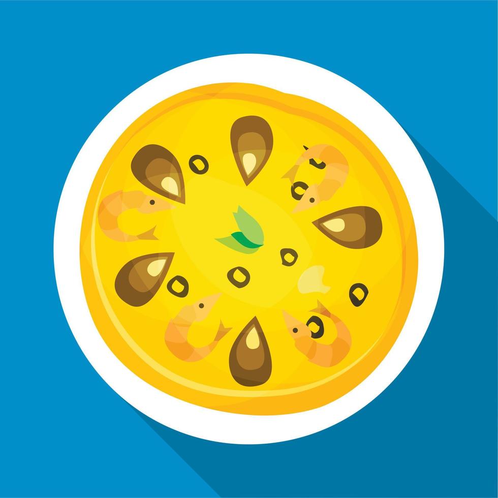 Pizza with shrimp icon, flat style vector