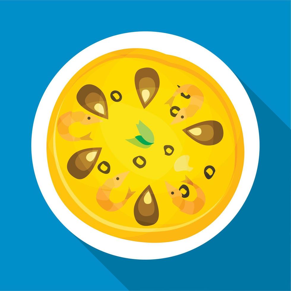 pizza con icono de camarones, estilo plano vector