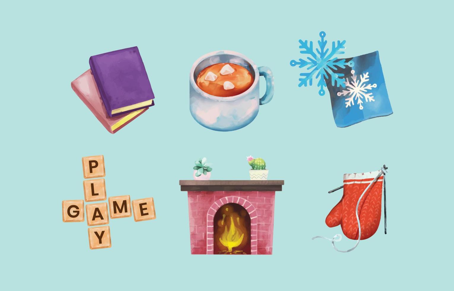 Hand Drawn Winter Indoor Activity Items Icons vector