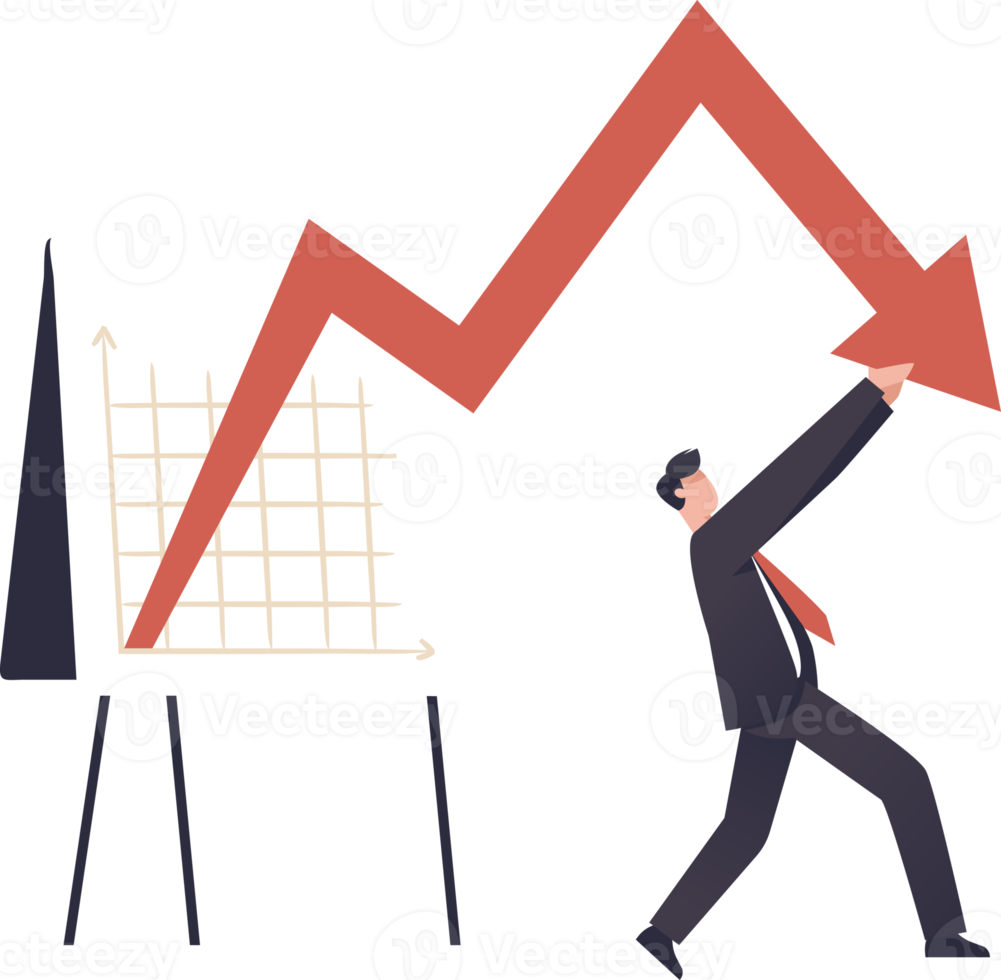Business presentation, businessman investor push arrow graph and chart to be back. Stock market decline in crisis illustration png