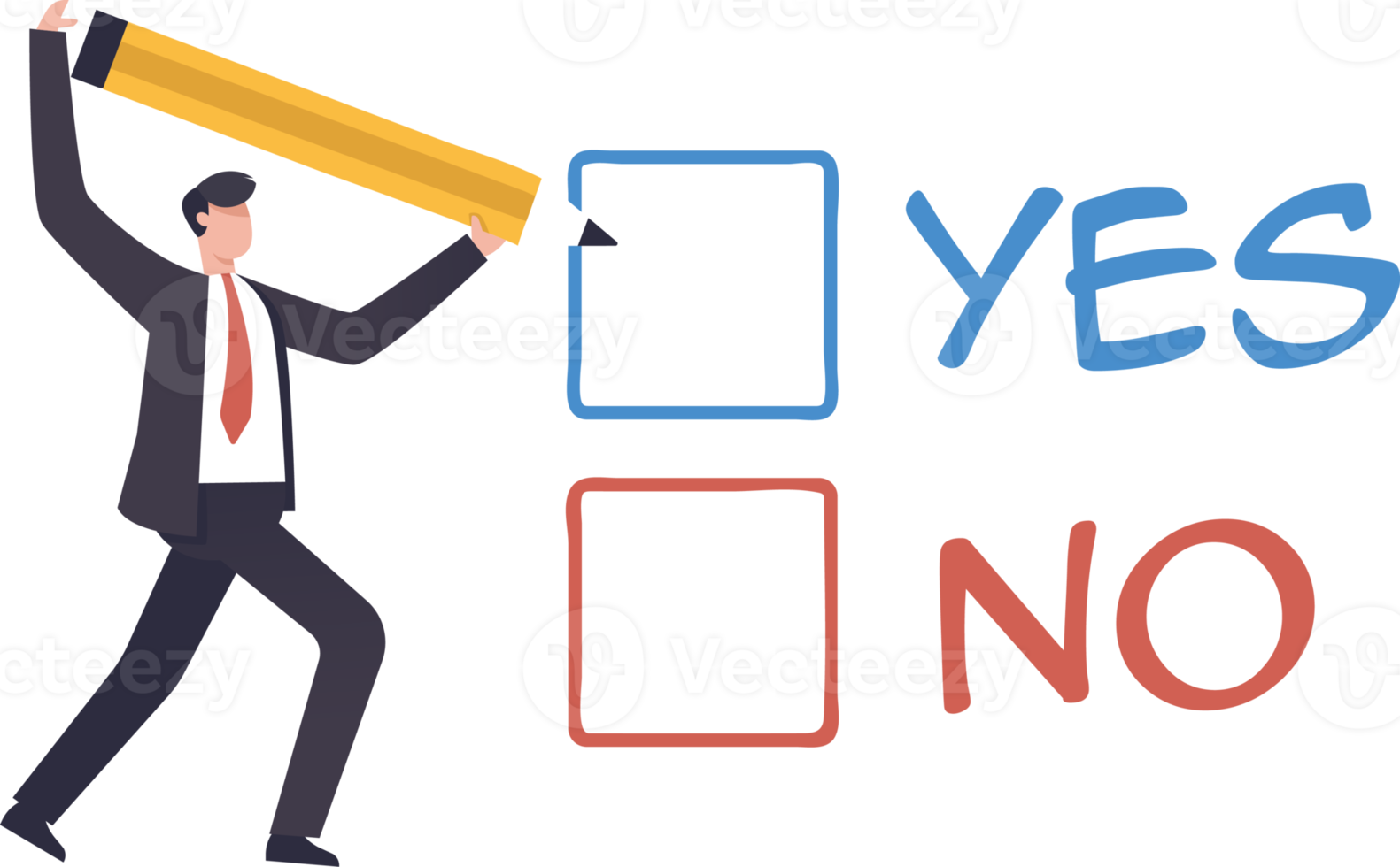 Business decision making, choose yes or no alternative or choices. Compare, Yes or no answer to asking question as choice decision concept. illustration png