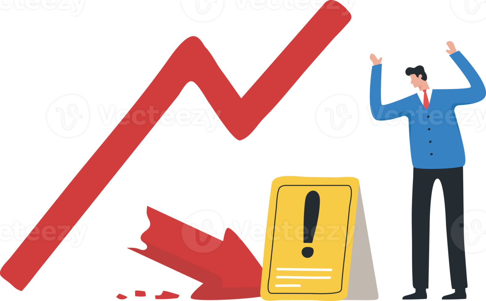 voorzichtigheid in investeren. de economisch recessie. vermijden investeren gedurende markt crises. deflatie, inflatie. schuld voorwaarde, markt instorten. de pijl diagram is gebroken omlaag, investeerders paniek. png