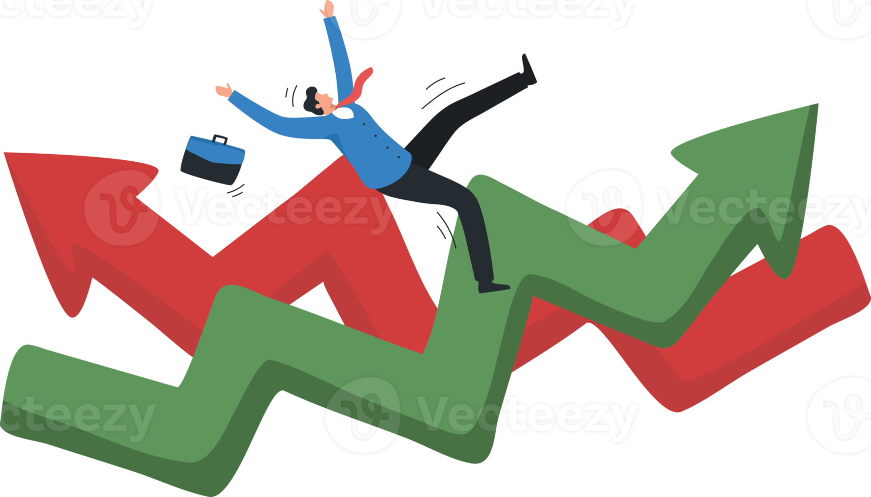 Stock market volatility. Downtrend or uptrend. Loss Crisis, investment risk. panic in stocks or cryptocurrency. Investors are harmed by trend changing arrow charts. png