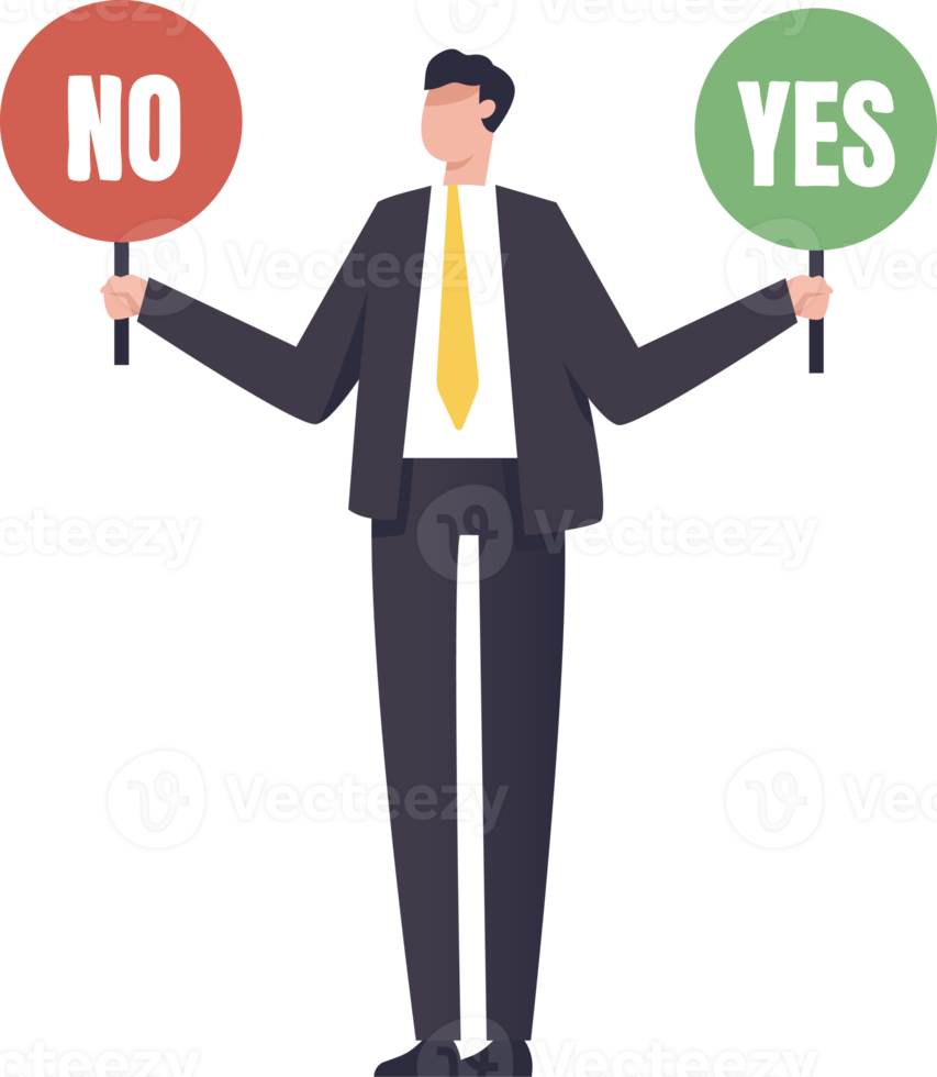 YES or NO, Right or wrong business decisions, true or false, right and wrong, alternative concept. illustration png