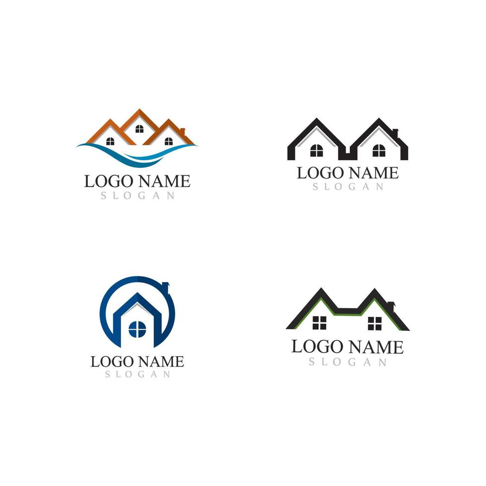 diseño de logotipos de bienes raíces, propiedades y construcción para letreros corporativos de negocios. vector