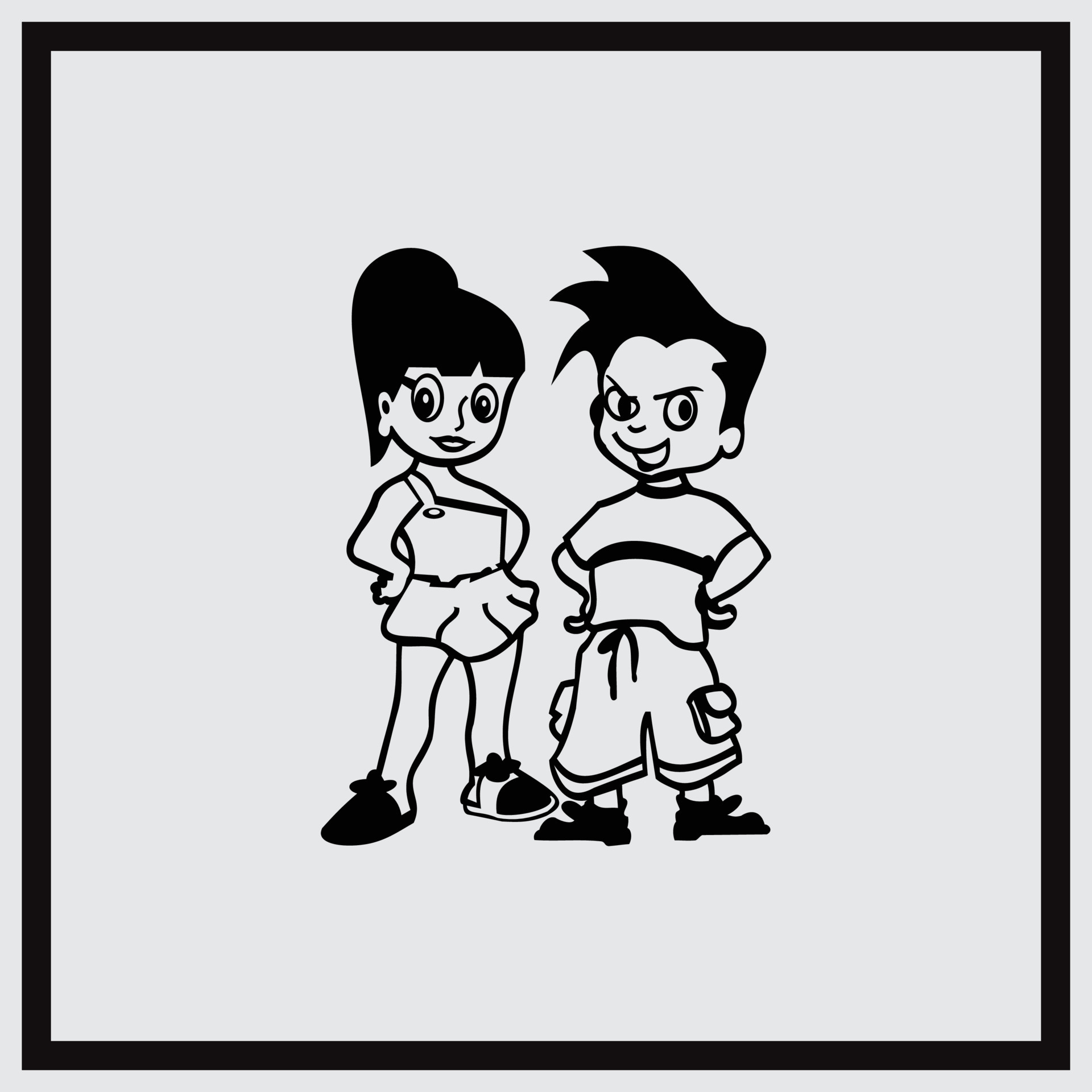 Black Hand Drawn Boy with Girl Cartoon Decal Sticker vector illustration 14433024 Vector Art at Vecteezy Black Hand Drawn Boy with Girl Cartoon Decal Sticker vector illustration 14433024 Vector Art at Vecteezy