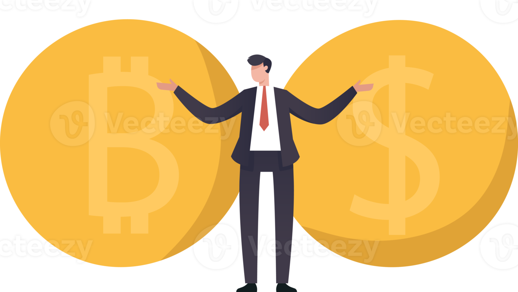 dollar coins and cryptocurrency coins concept of price exchange comparison fiat and digital. convert bitcoin to dollar. Investment and finance. illustration png