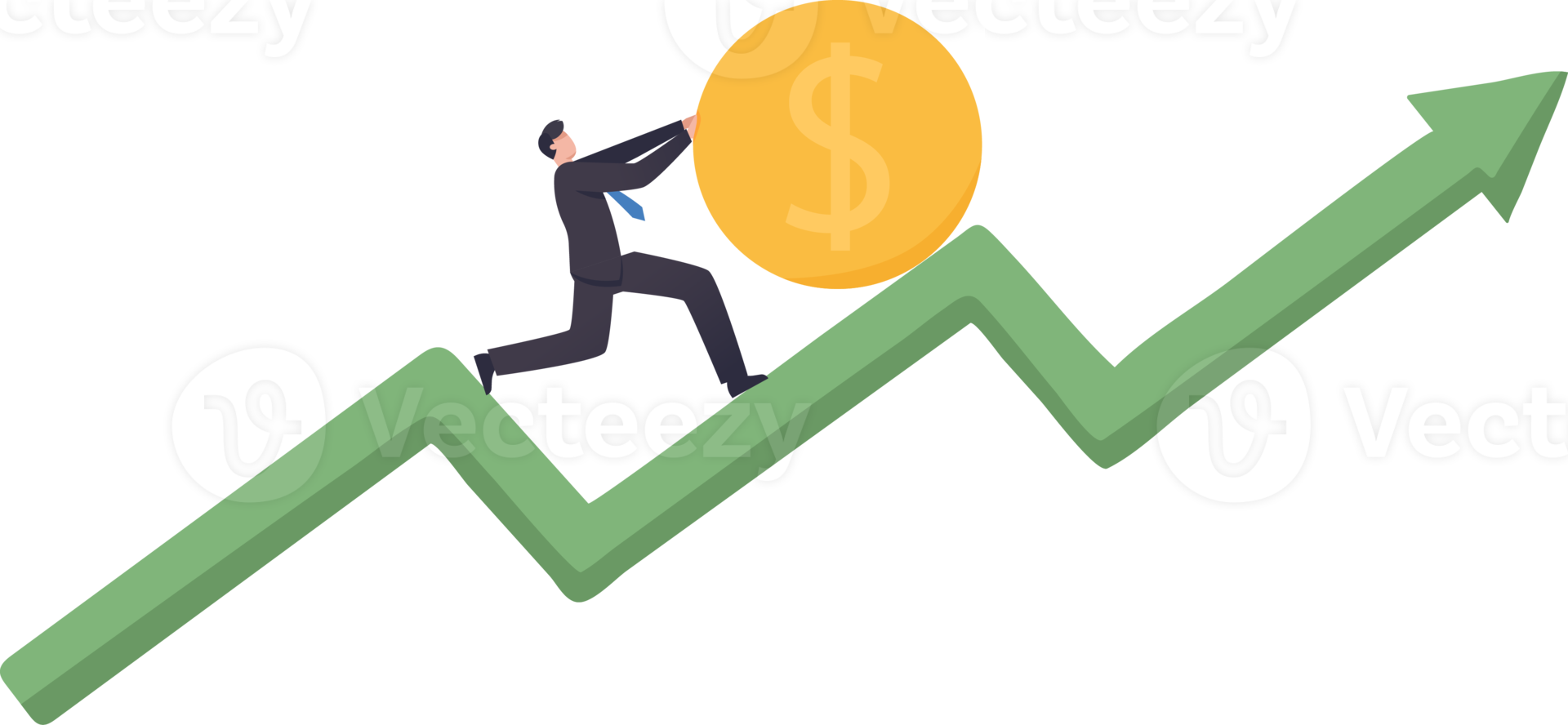 aktiekursen går upp och kursen går upp. valuta värdetillväxt affärsinvesterare försöker hårt få upp aktier, pildiagram och stigande diagram. png