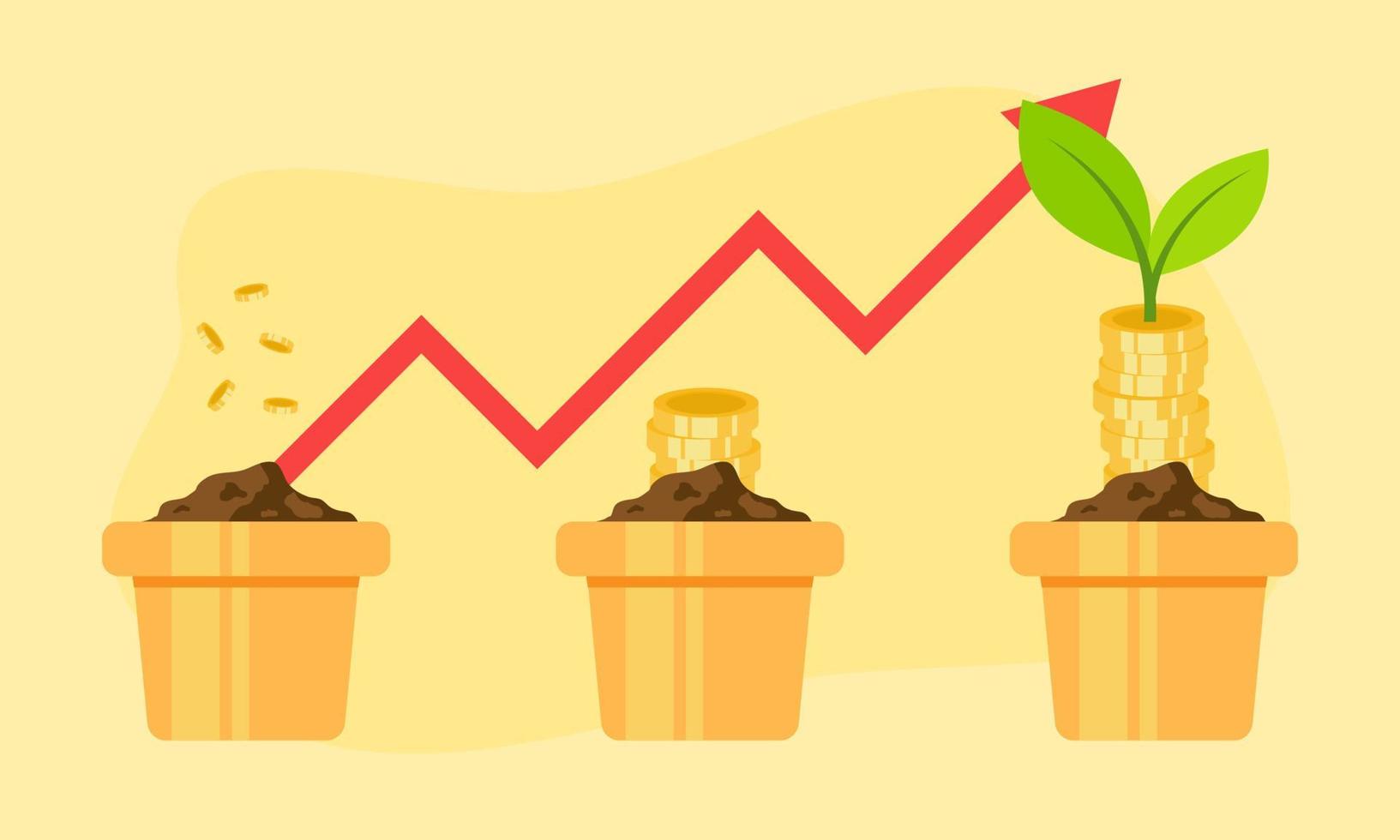 Money tree in pot. Finance profit growth infographic with stages plant grow coins. Economy business investment revenue. Vector concept income strategy increasing saving earning.