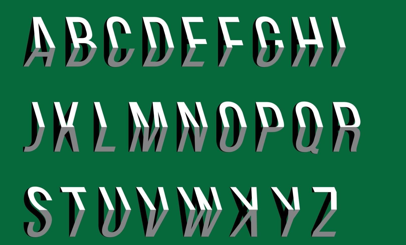 Vector 3D english alphabet. calligraphy font on green background.