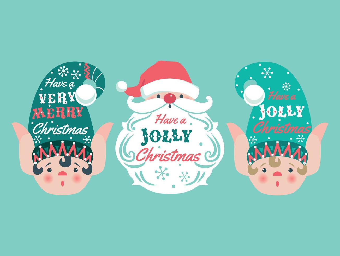 Christmas card with Santa and elves on blue background vector