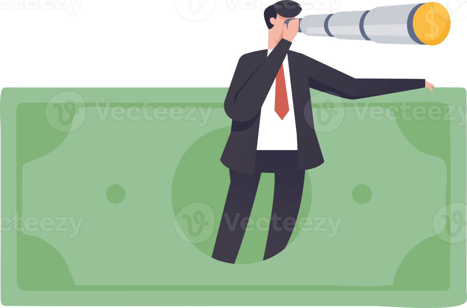 Looking for money making opportunities. Search for new business opportunity, idea or inspiration, business visionary, challenge or achievement concept. illustration png