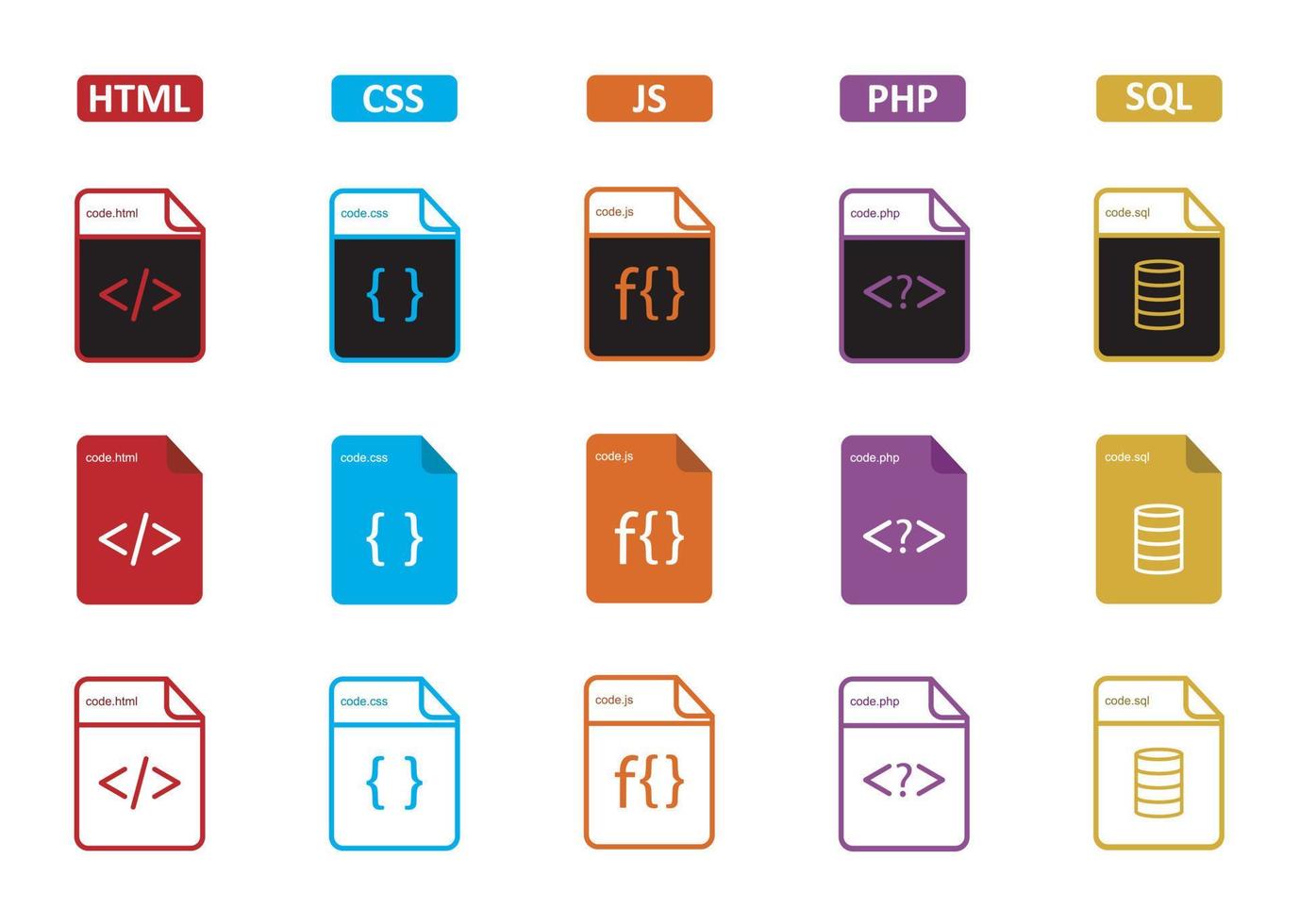 html css js sql php icono símbolo vector