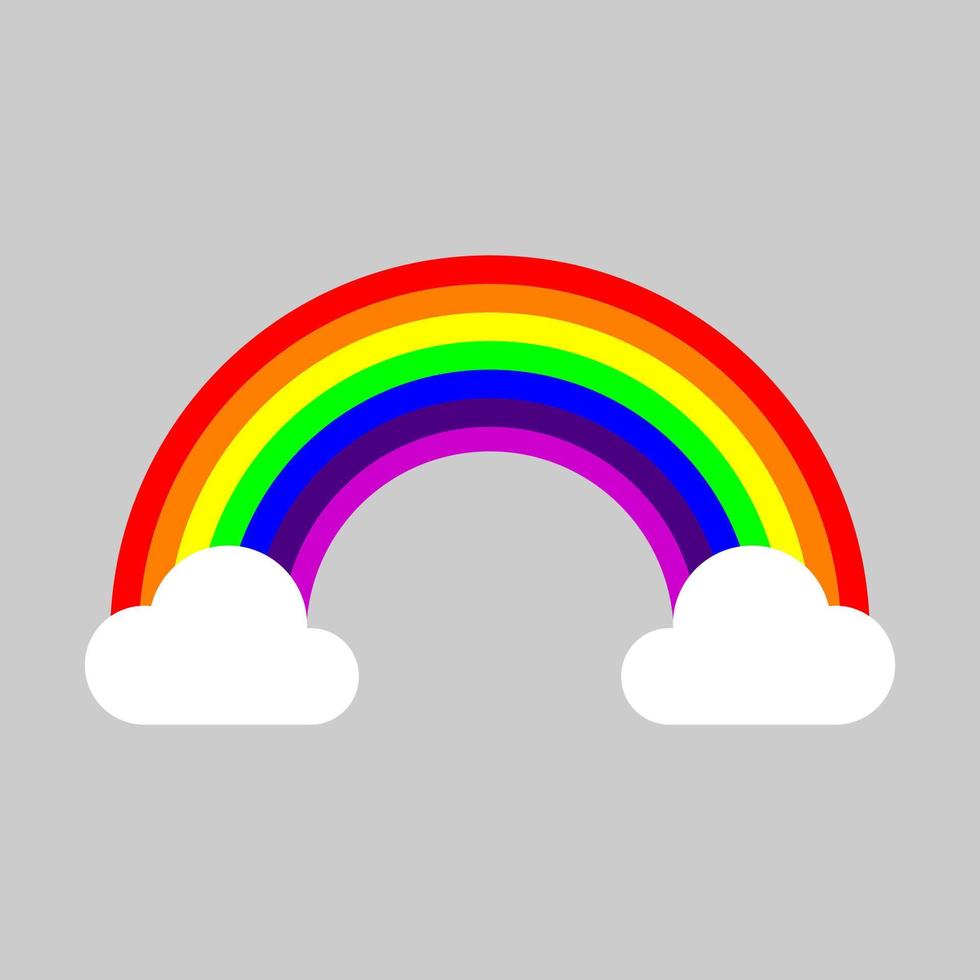 Rainbow with clouds in flat style design isolated on grey background. vector