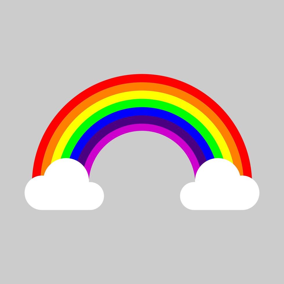 arco iris con nubes en diseño de estilo plano aislado sobre fondo gris. vector