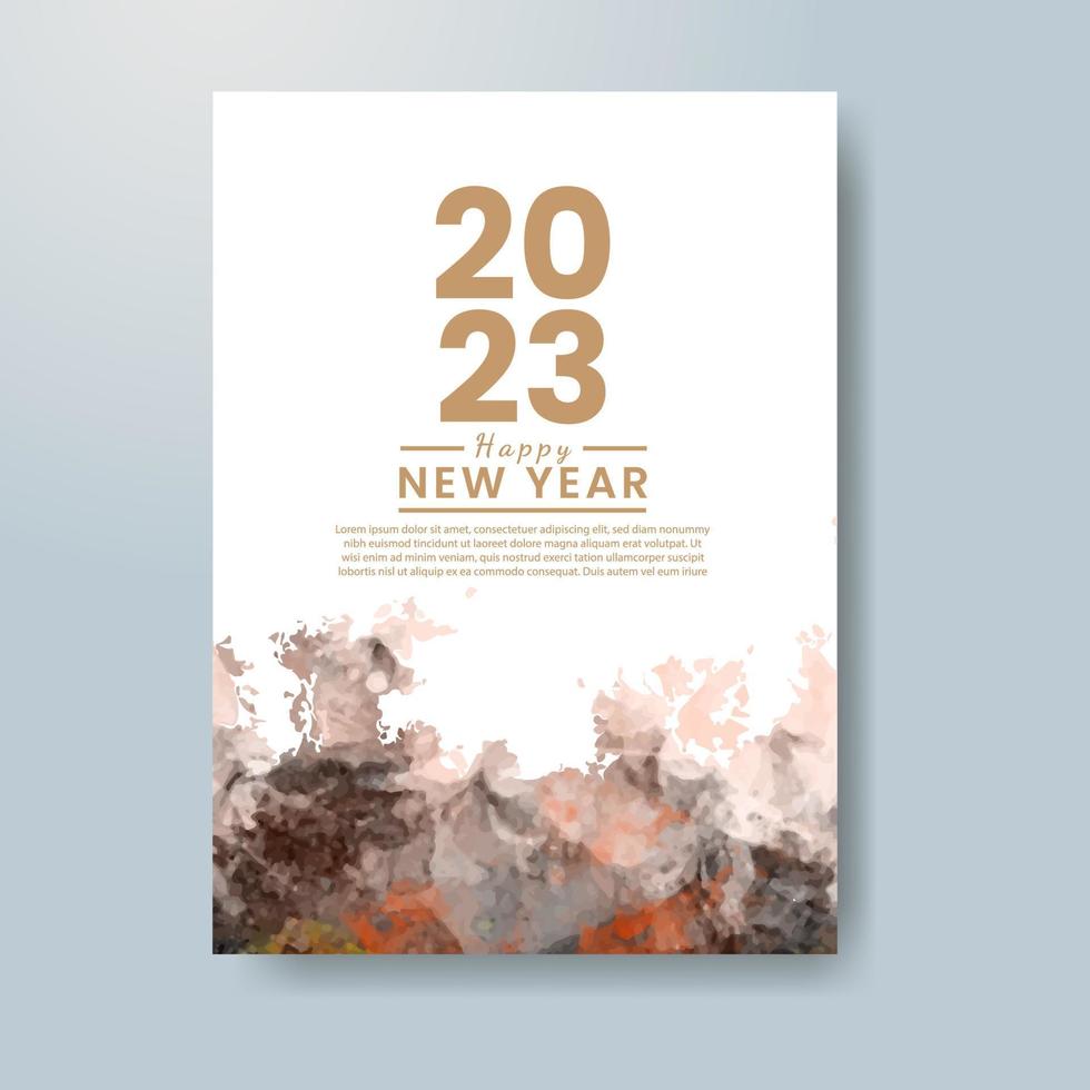 Happy new year 2023 card template with watercolor background vector