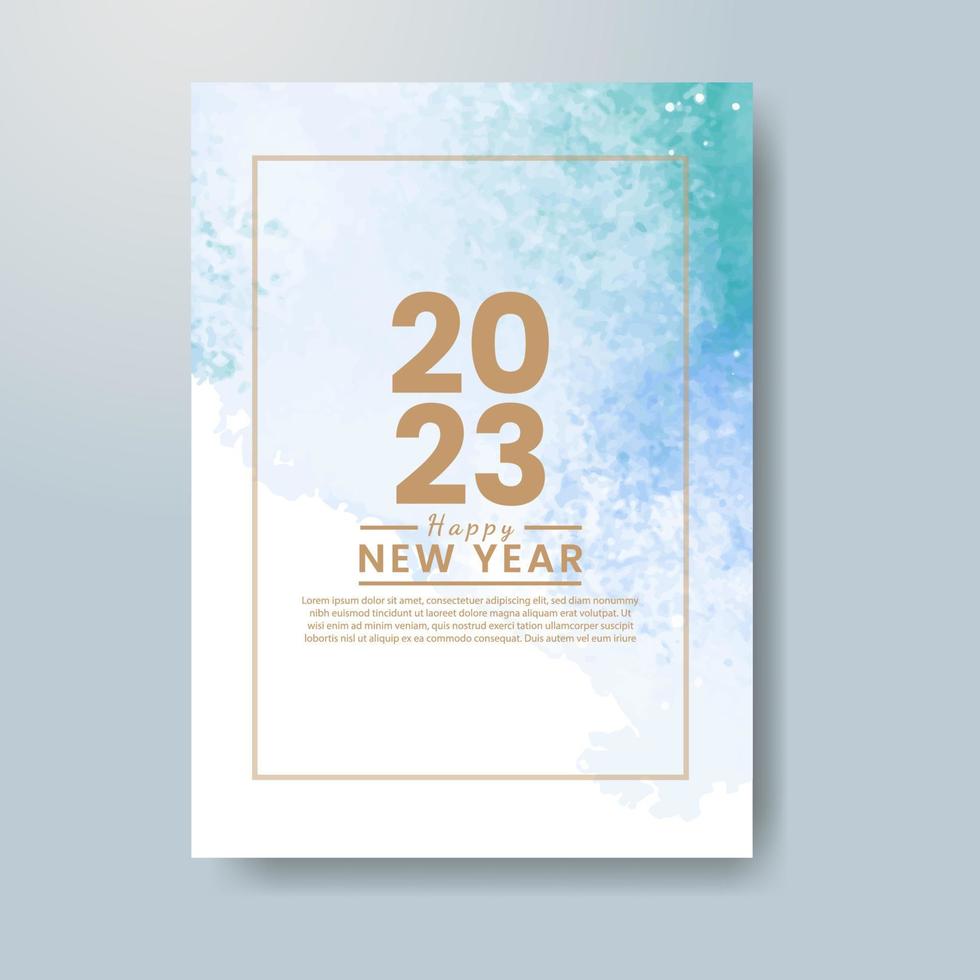 Happy new year 2023 card template with watercolor background vector