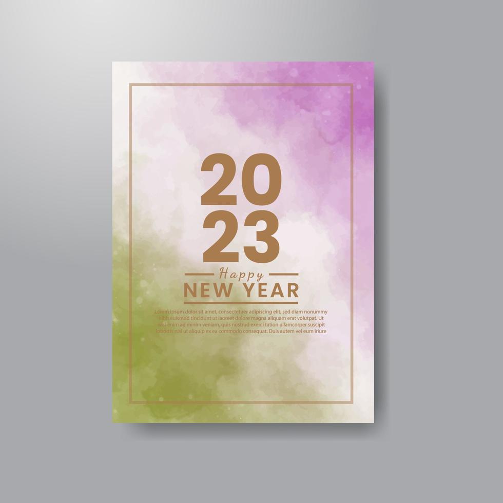 Happy new year 2023 card template with watercolor background vector