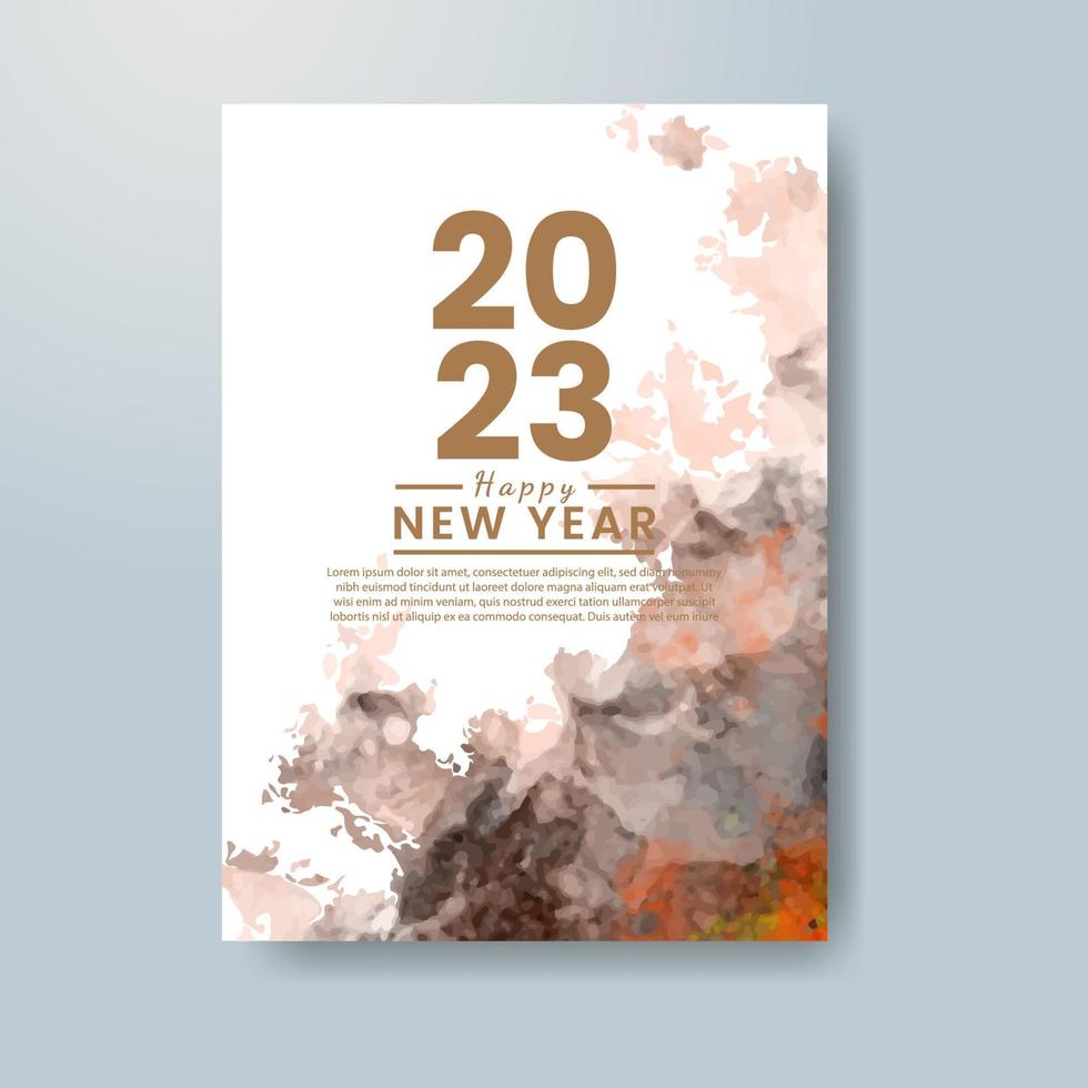 Happy new year 2023 card template with watercolor background vector