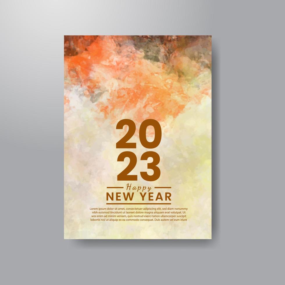 Happy new year 2023 card template with watercolor background vector