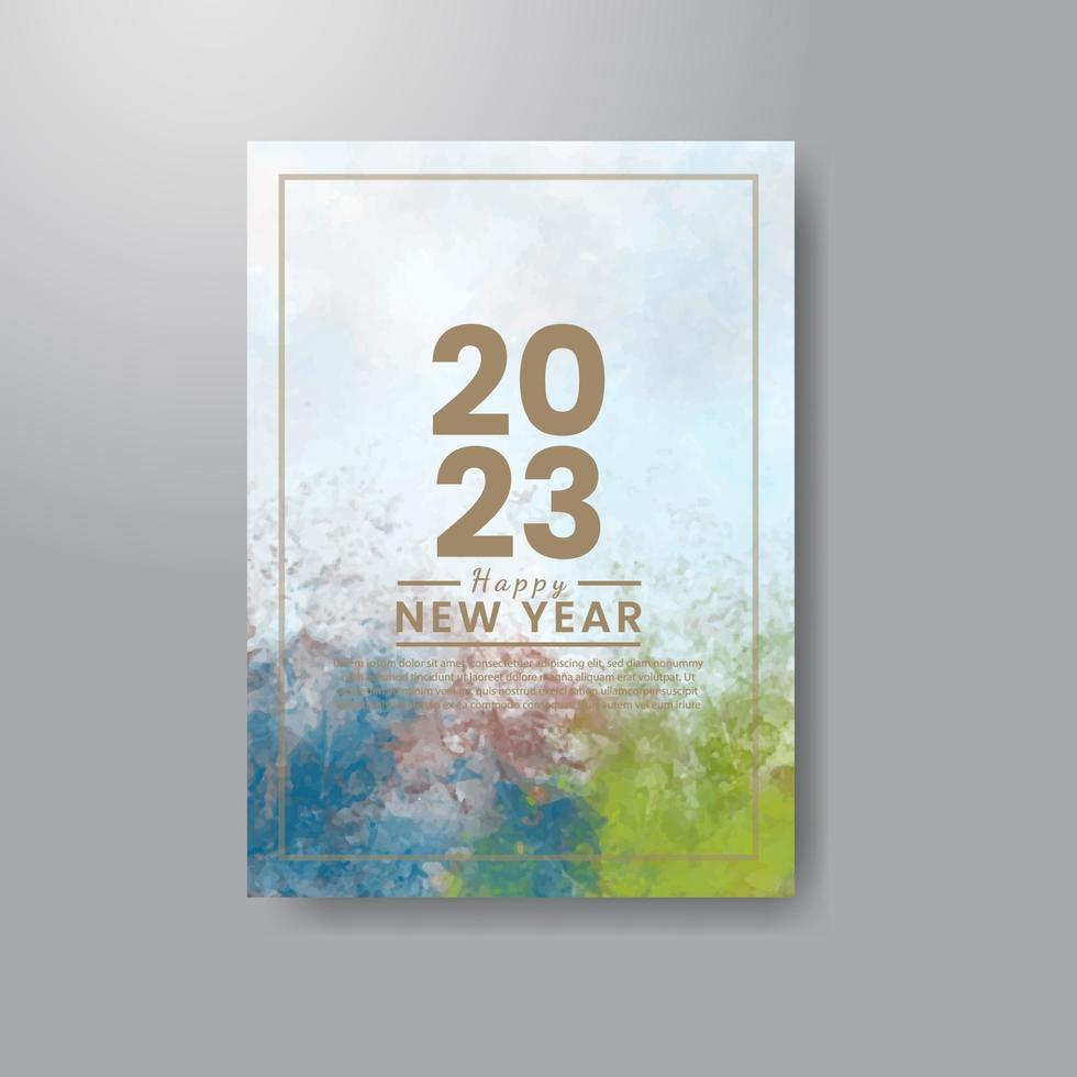 Happy new year 2023 card template with watercolor background vector