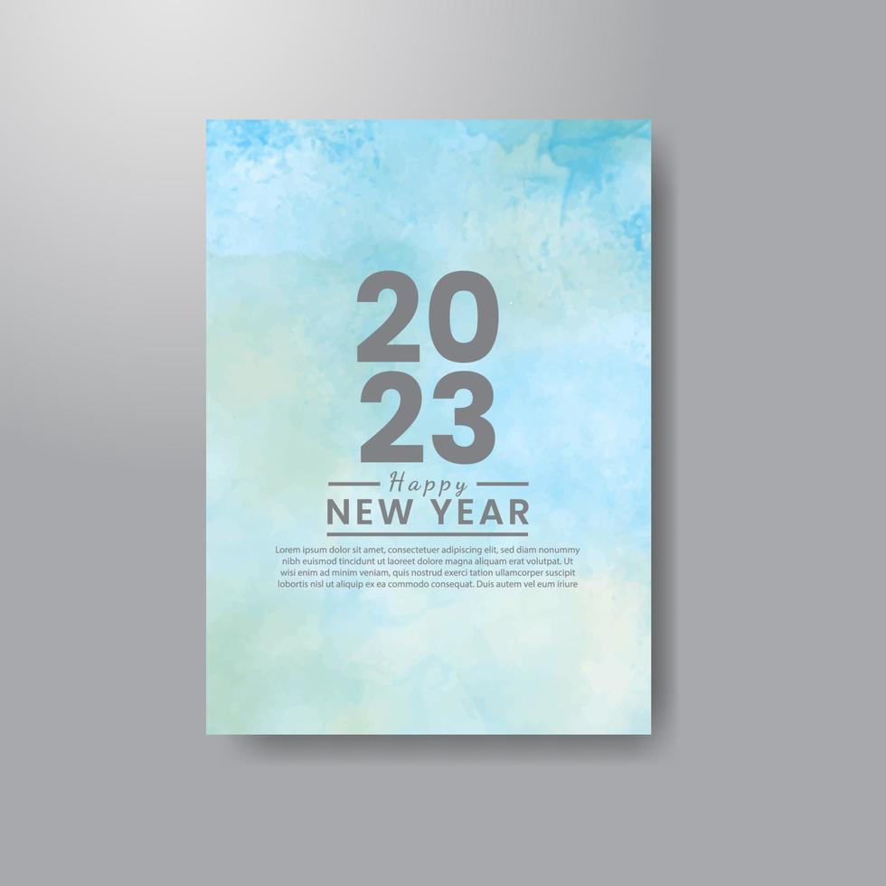 Happy new year 2023 card template with watercolor background vector