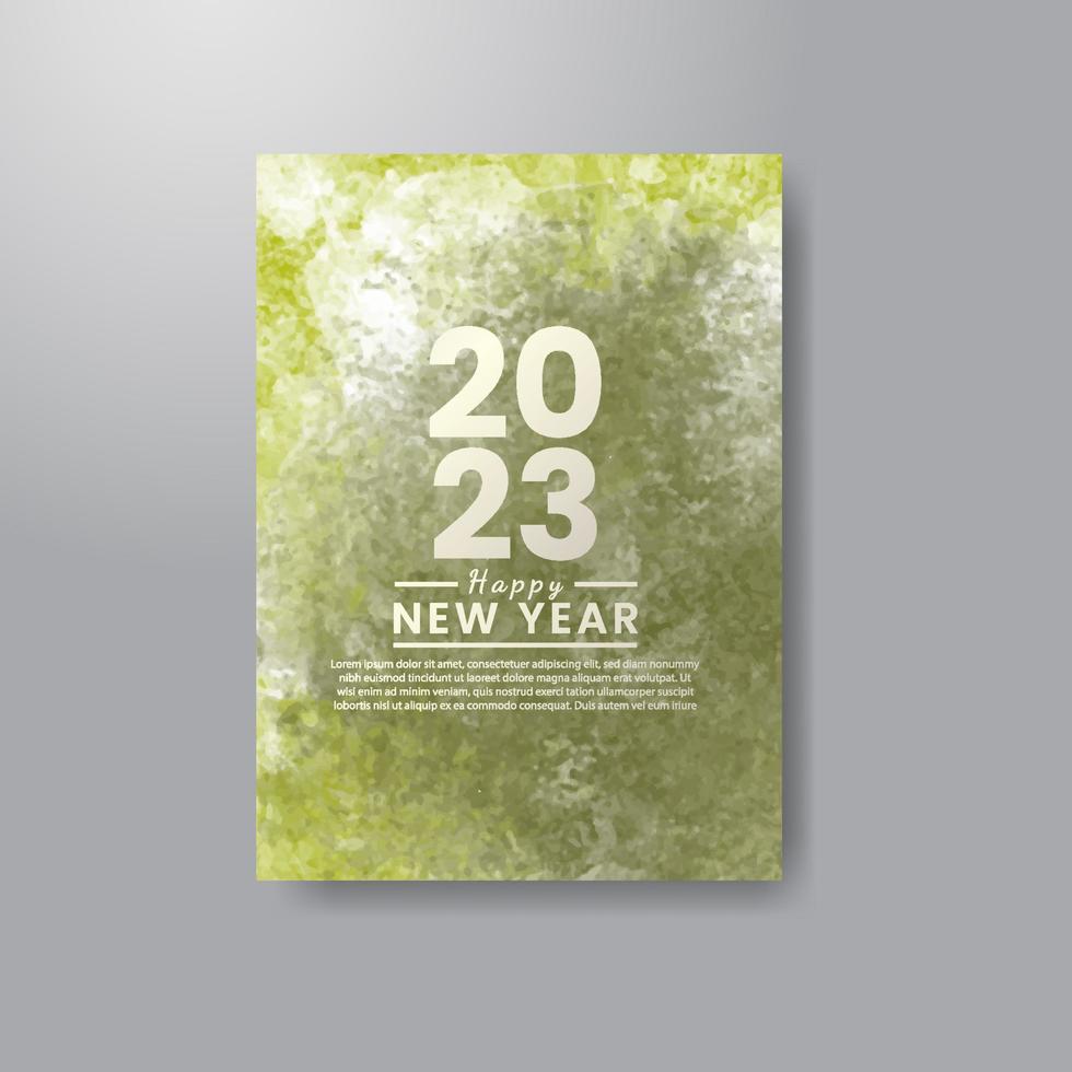 plantilla de tarjeta de feliz año nuevo 2023 con fondo de acuarela vector