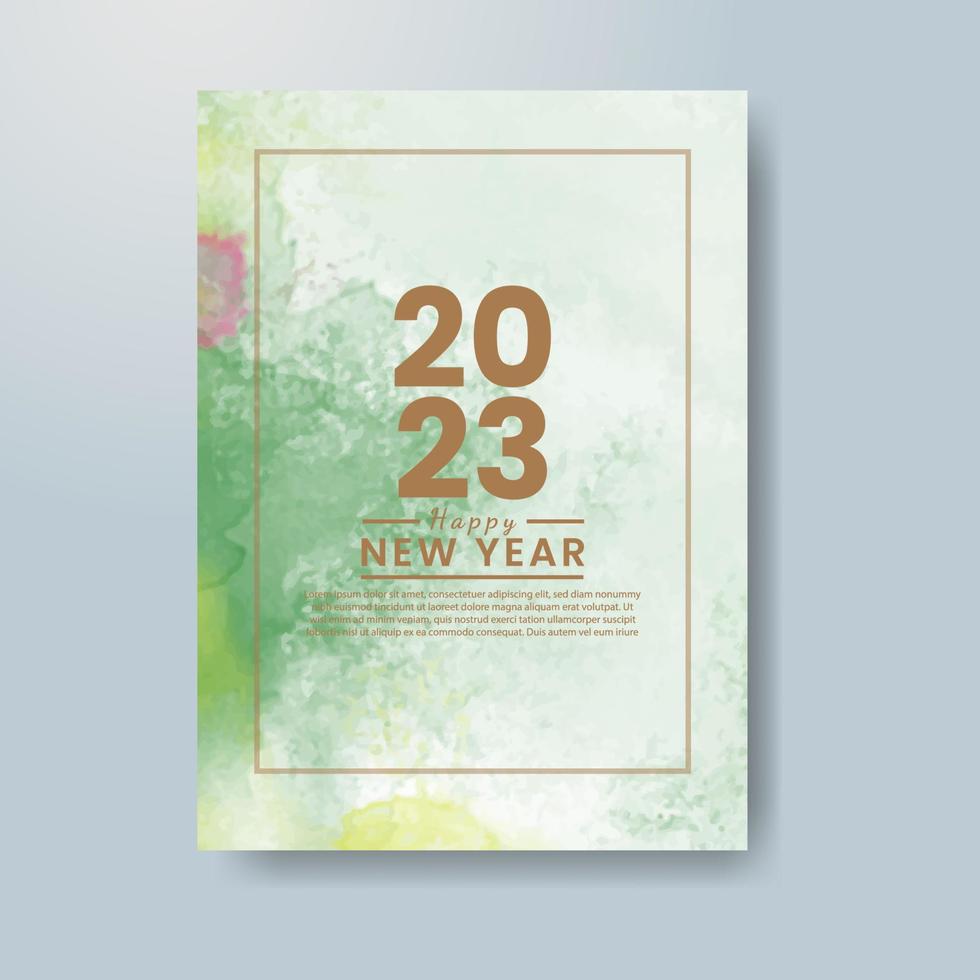 Happy new year 2023 card template with watercolor background vector