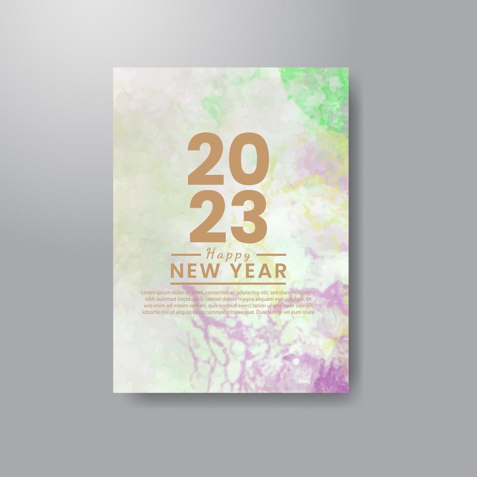 Happy new year 2023 card template with watercolor background vector