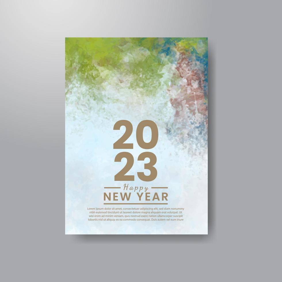 Happy new year 2023 card template with watercolor background vector