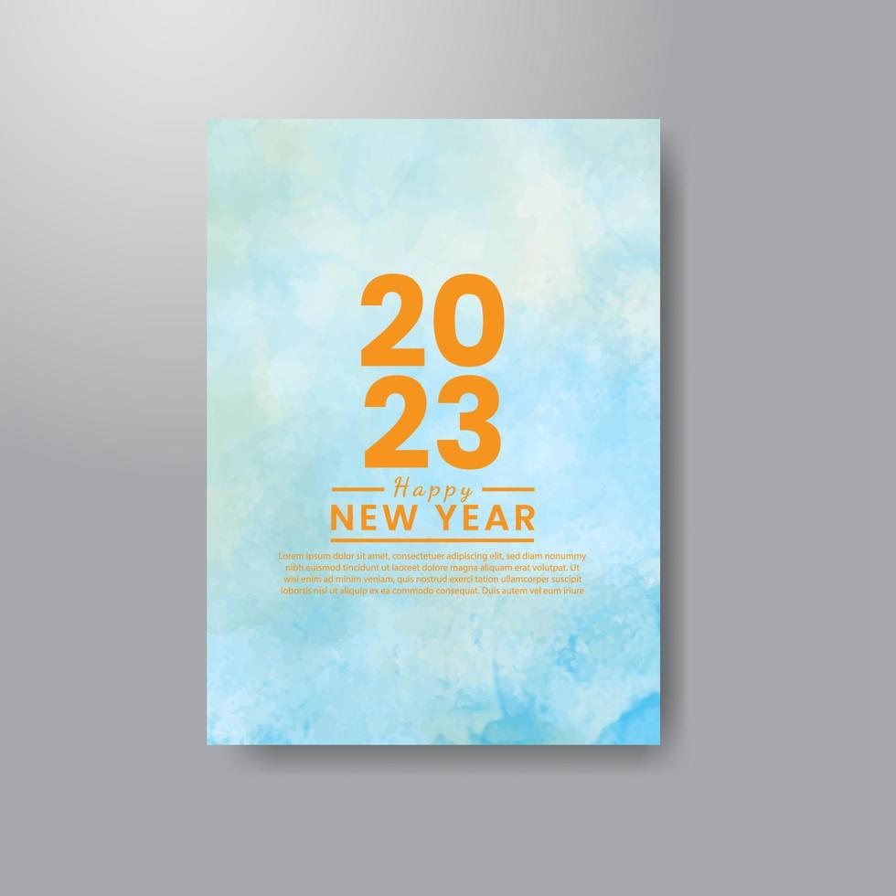 Happy new year 2023 card template with watercolor background vector