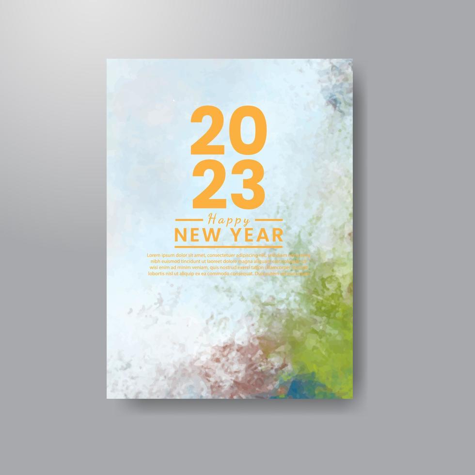 Happy new year 2023 card template with watercolor background vector