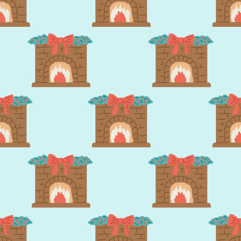 Fireplace Seamless Pattern. Christmas collection. Flat vector illustration