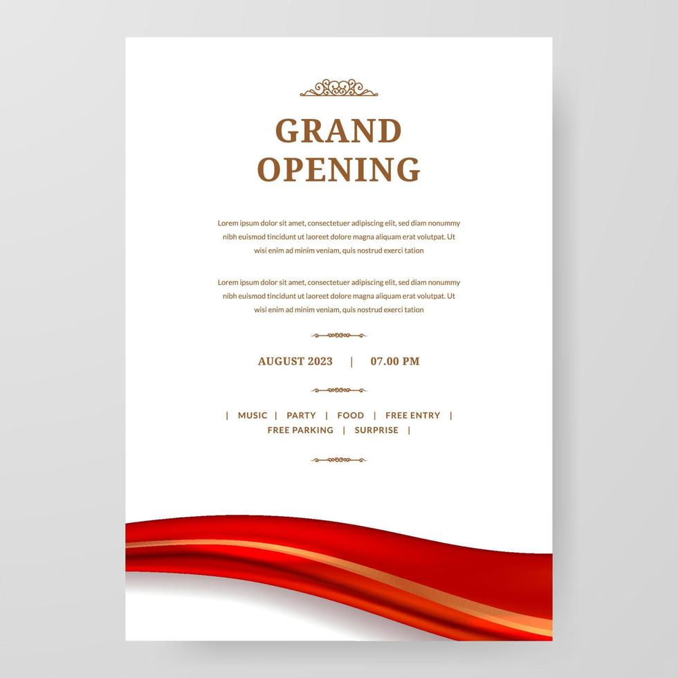 Grand Opening poster celebration with red fabric satin silk ribbon element decoration for luxury elegant vip royal vector