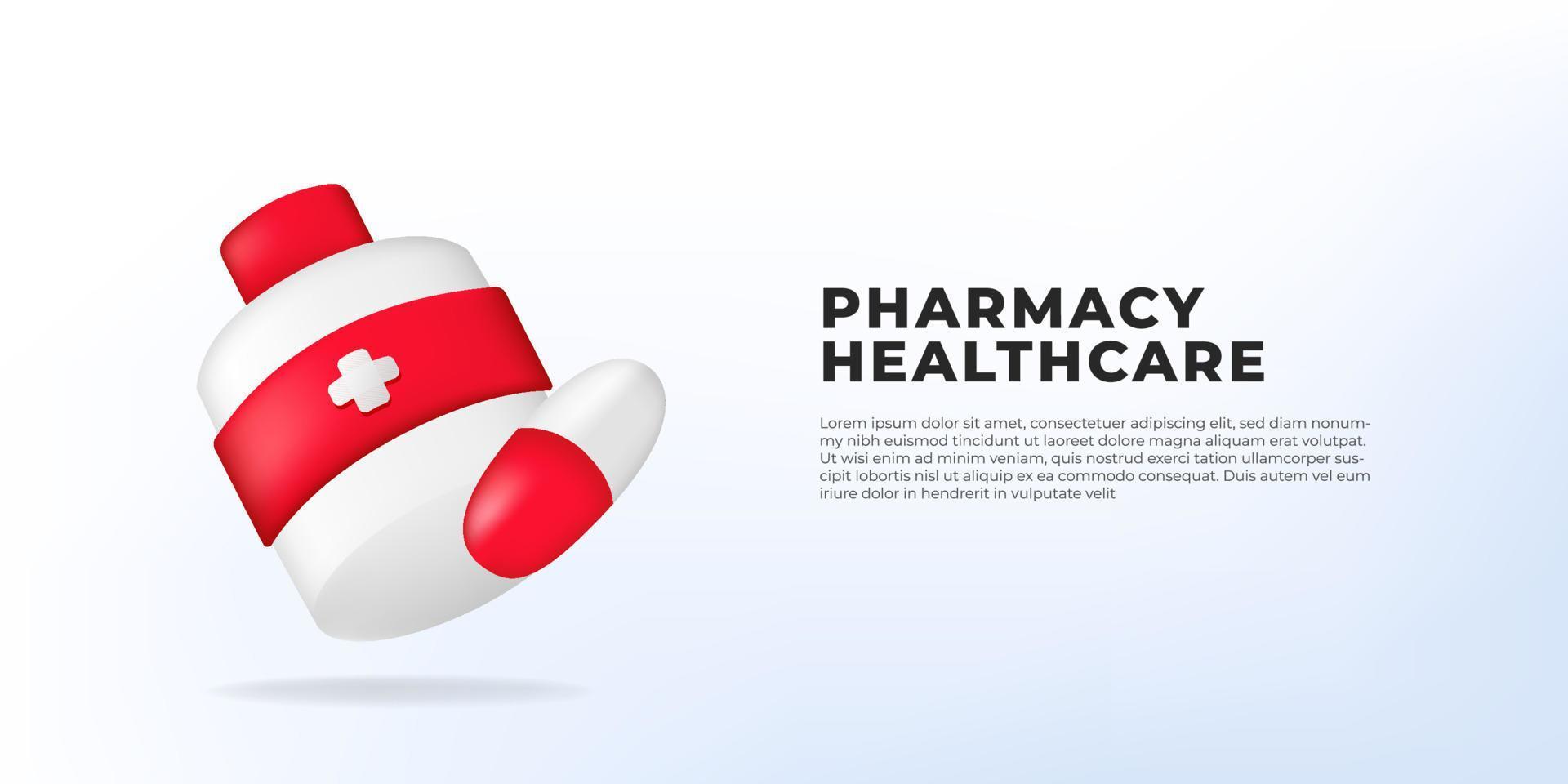 3D cartoon pills drugs medicine medical healthcare  pharmacy illustration concept for hospital clinic vector