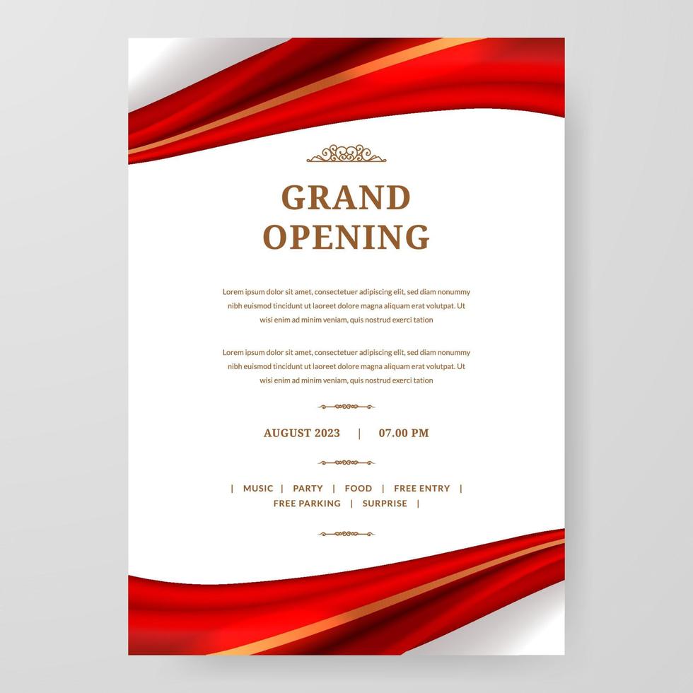 Grand Opening poster celebration with red fabric satin silk ribbon element decoration for luxury elegant vip royal vector