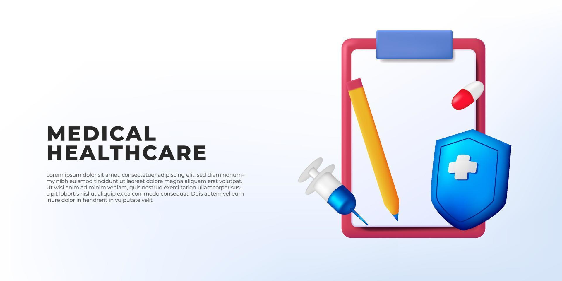 informe médico de dibujos animados en 3d diagnosticar el concepto de ilustración de seguro de salud para la clínica del hospital vector