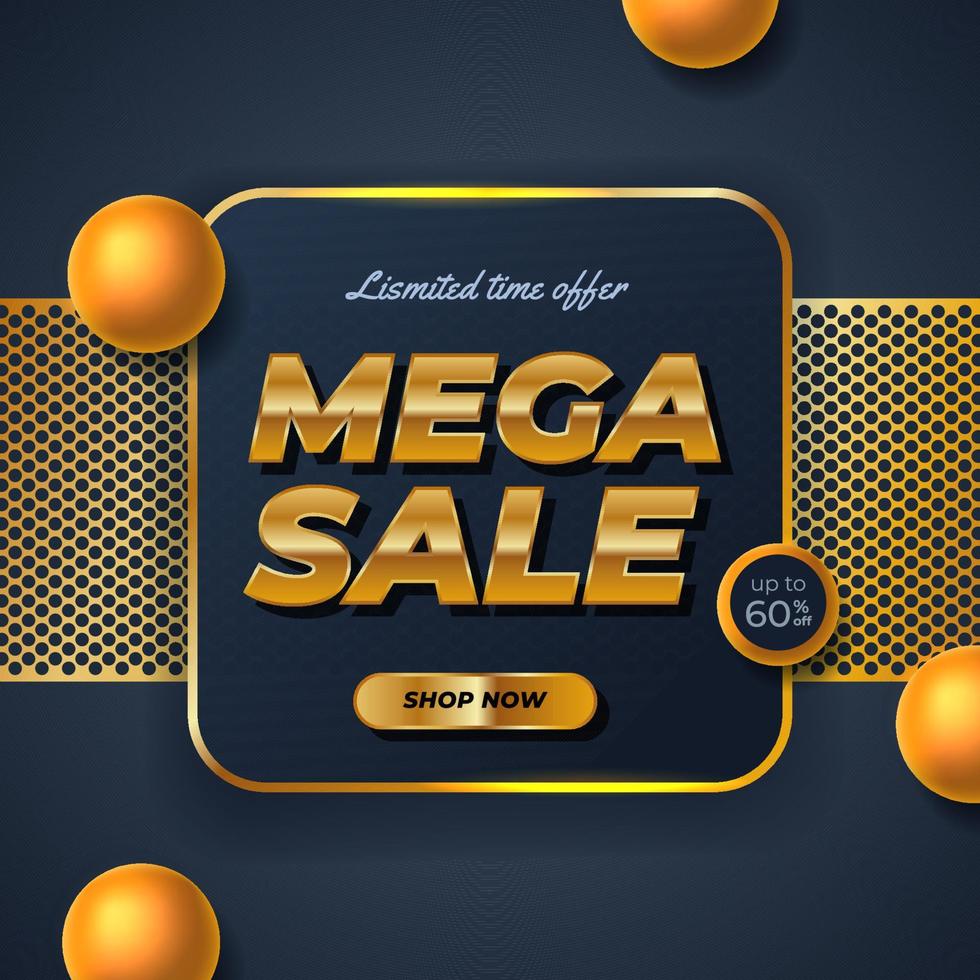 diseño de promoción de descuento de banner de oferta de mega venta dorada para redes sociales lujo elegante con clase vector