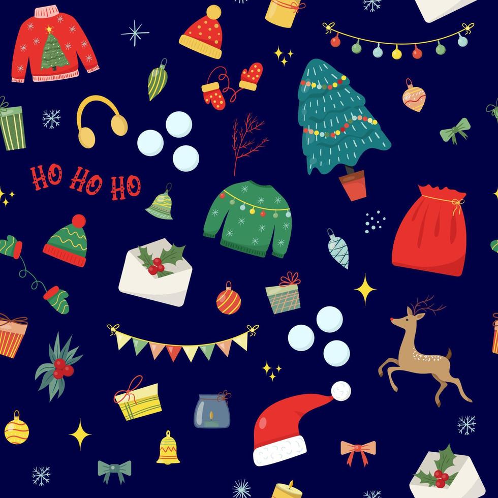 Seamless background with christmas decor pattern vector