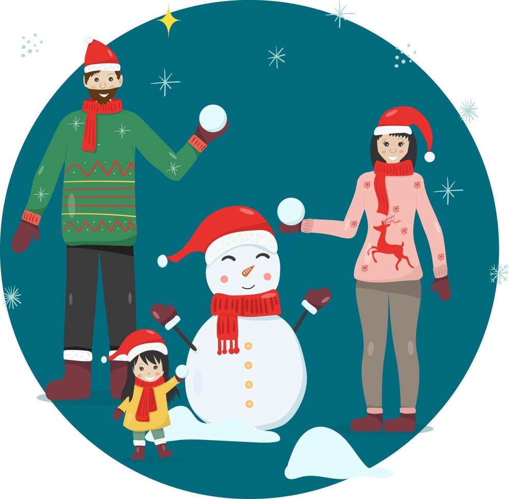 Christmas family making a snowman vector