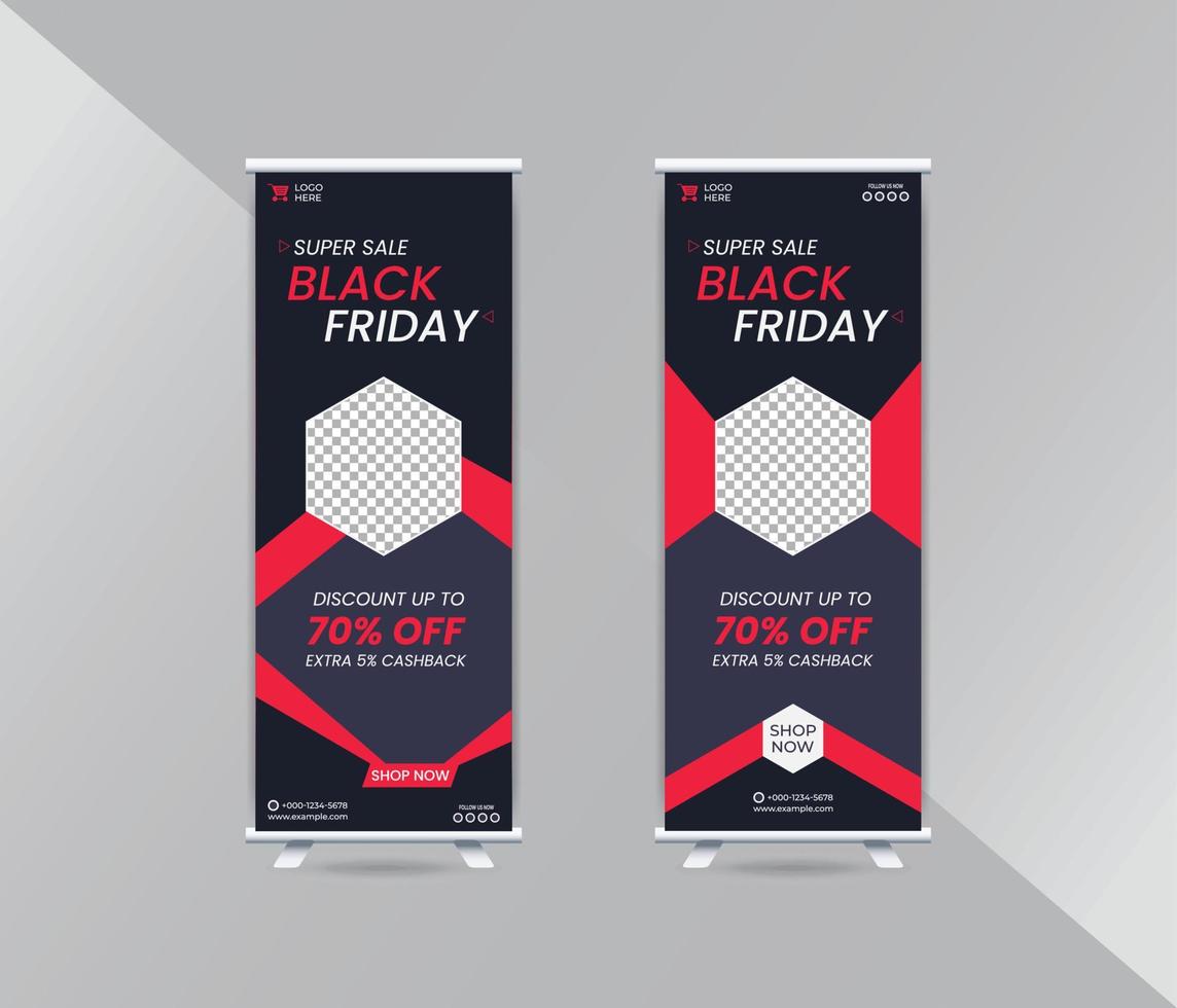 Black friday super sale discount roll up banner template design vector