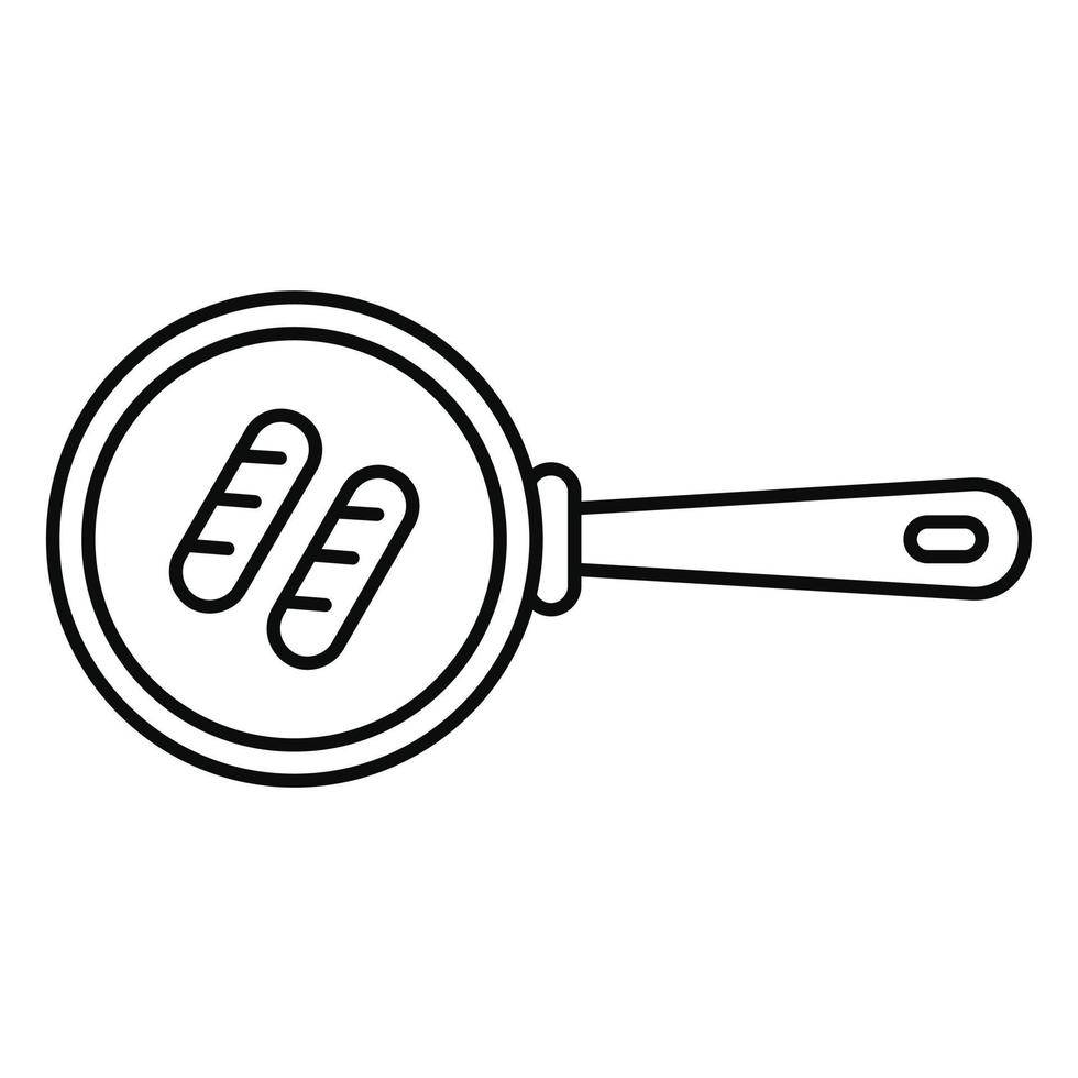 Sausage fry pan icon, outline style vector