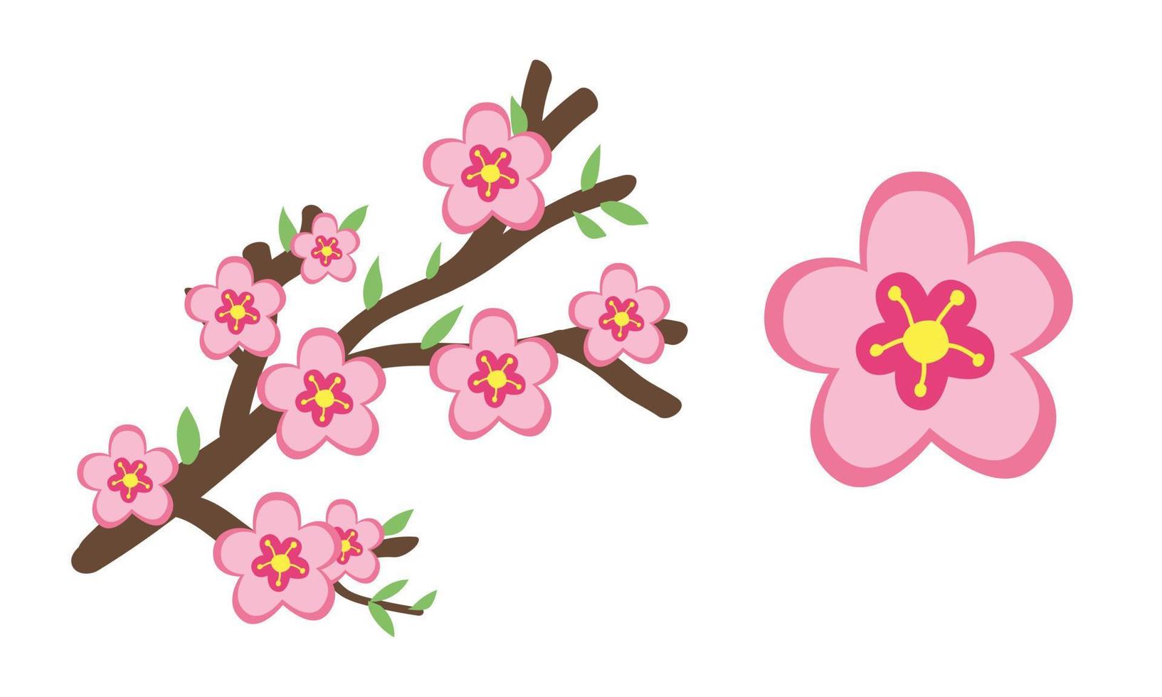 Chinese New Year festival peach blossom clipart. Simple cute pink flowers cherry blossom flat vector design illustration cartoon drawing style. Design elements. Asian Happy Lunar New Year concept