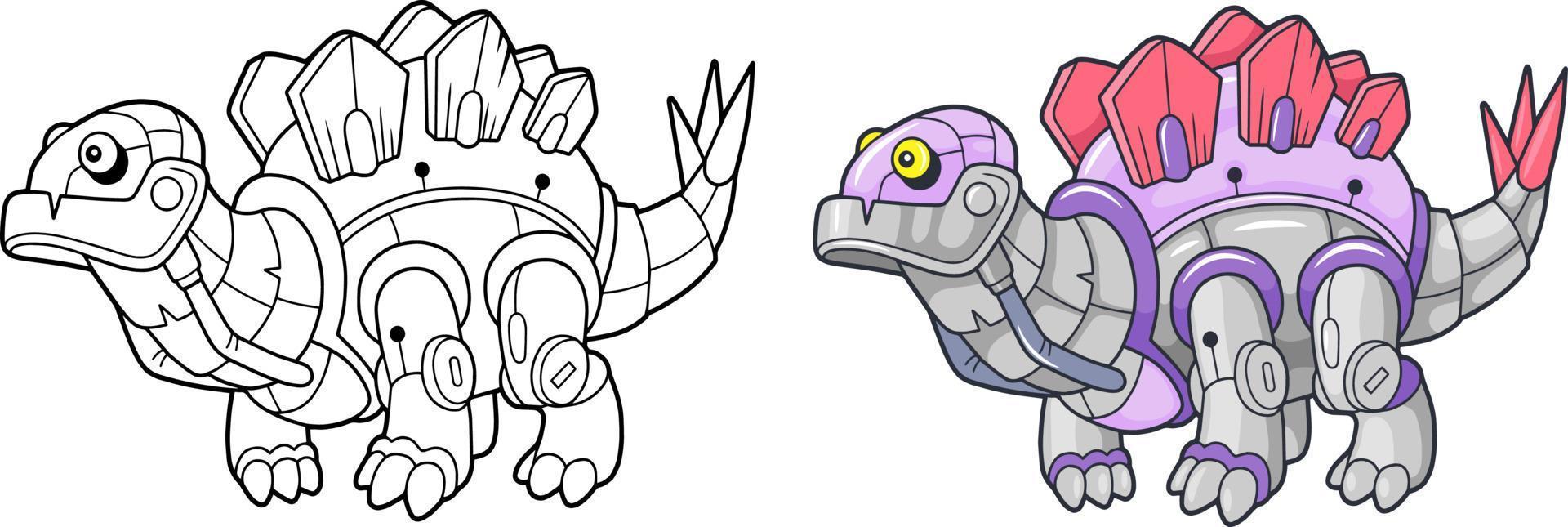 cartoon robot dinosaur stegosaurus, coloring book, funny illustration vector